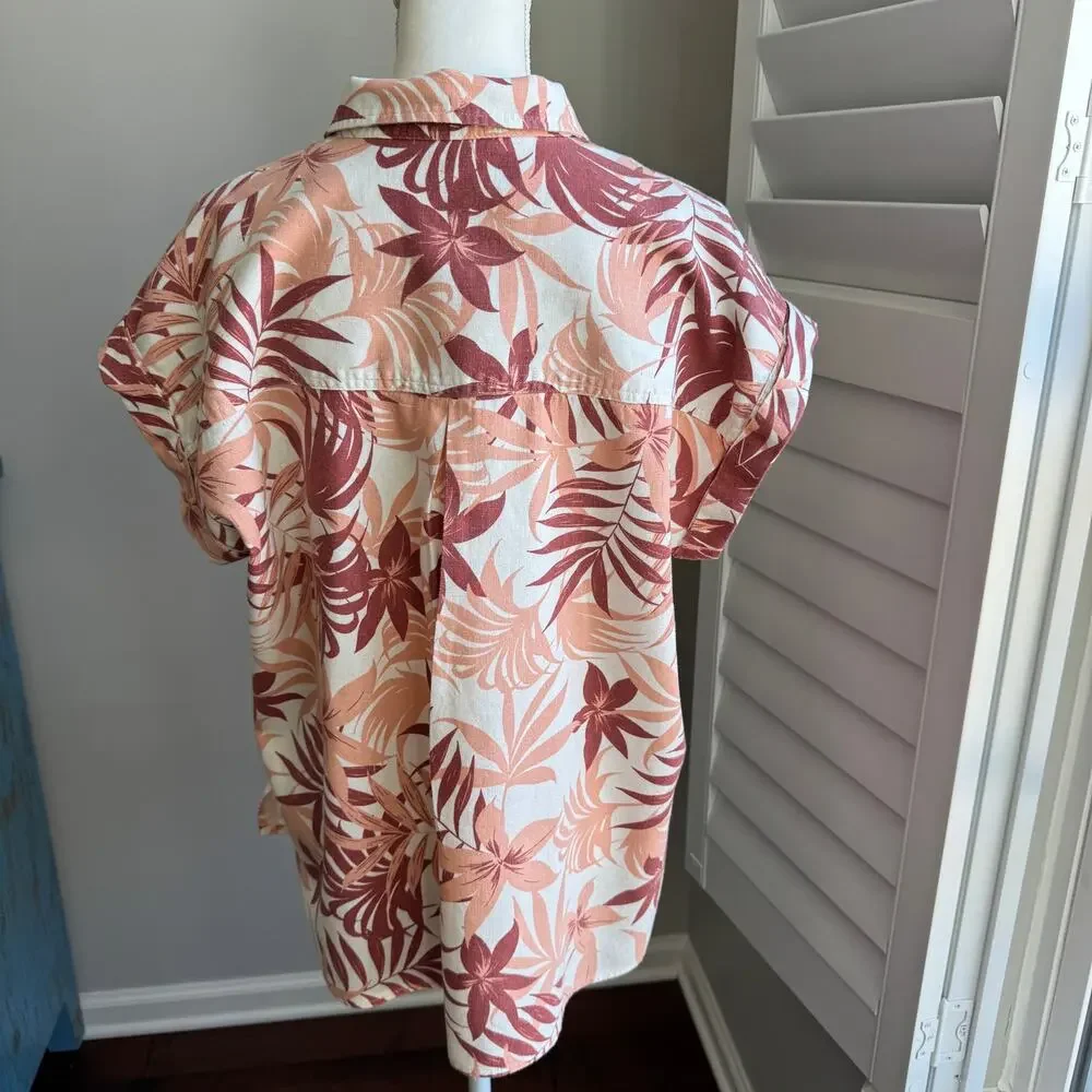 COASTAL COMFORT Top Womens L Tropical Palm Print Retro Hawaiian Surfer Vibe - Picture 3 of 12